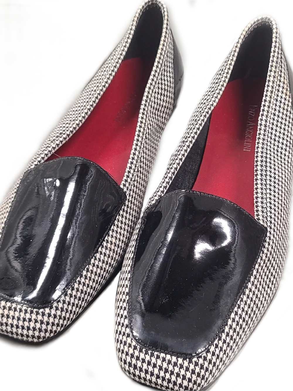 Enzo Angiolini Black & White Houndstooth Loafers - Black Patent Trim